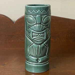 Vintage Green Glazed Ceramic DW113 Hawaiian Tiki Style Two Sided Tall Mug